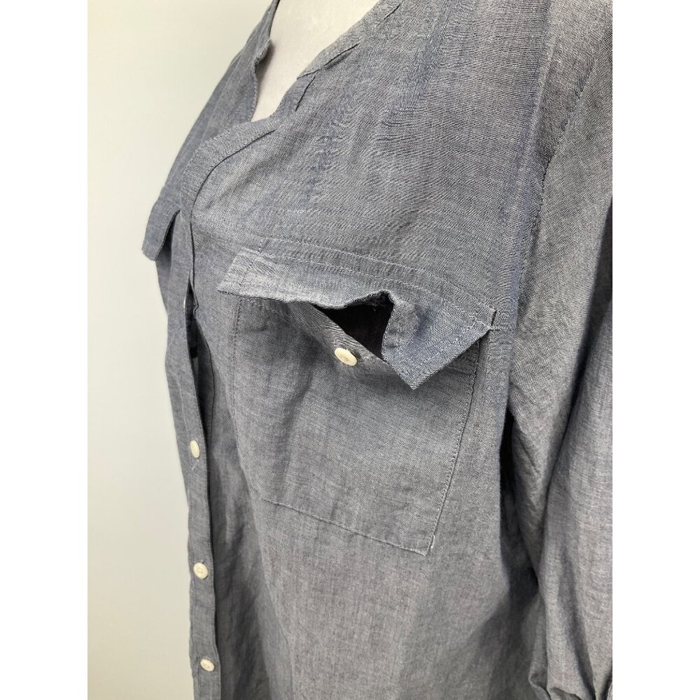 Ann Taylor LOFT size Medium Denim button-front long-sleeved lightweight top - Picture 4 of 11